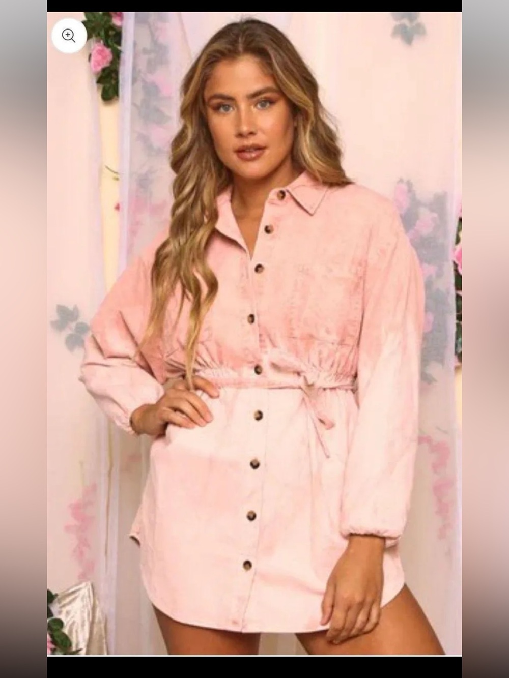 Pink Button-Front Mini Shirt ombré corduroy Dress